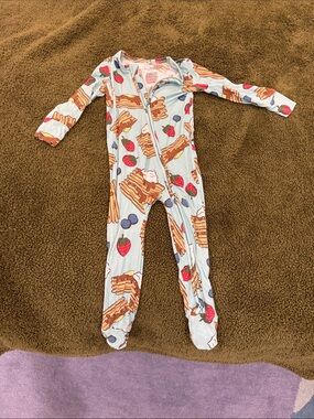 Posh Peanut Light Blue Pancake Print One-Piece Pajamas
